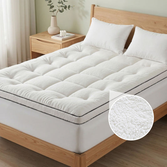 Double Giselle Bedding Mattress Topper 5cm Coral Fleece