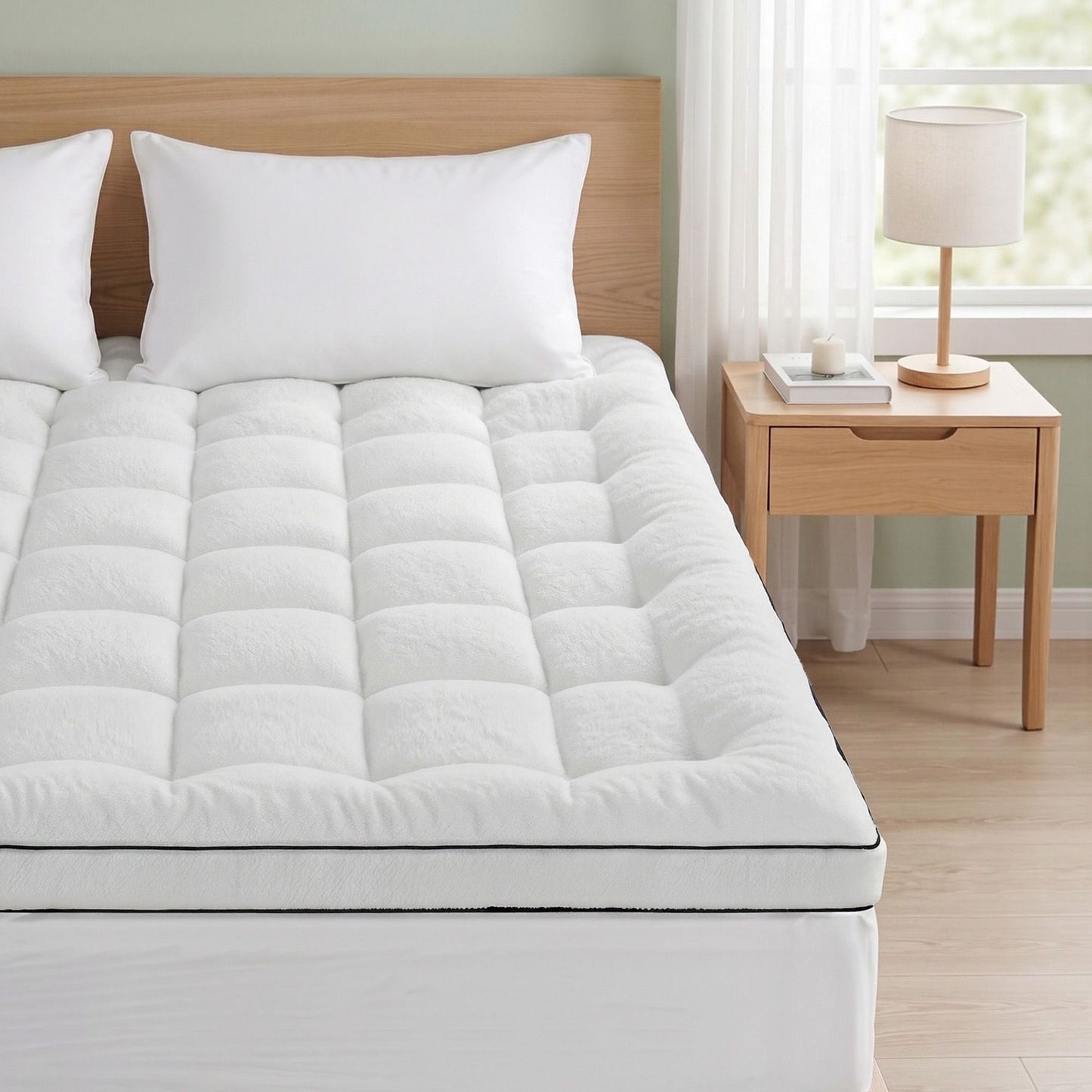 Queen Giselle Bedding Mattress Topper 5cm Coral Fleece