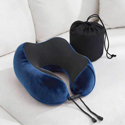 Travel Pillow Soft & Washable Cover with Storage Bag - Blue