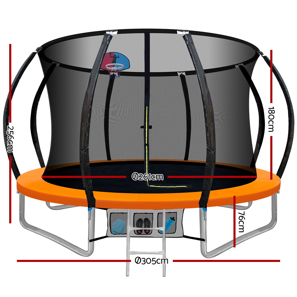 Everfit Trampoline for Kids 10FT with Ladder Enclosure Safety Net Rebounder Orange