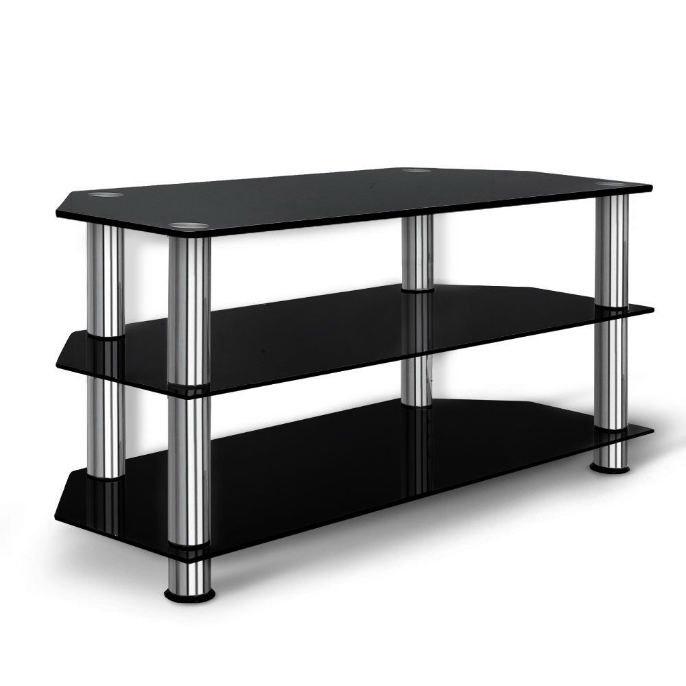 Keld 100cm TV Stand Entertainment Unit Media Cabinet Tempered Glass 3 Tiers - Black