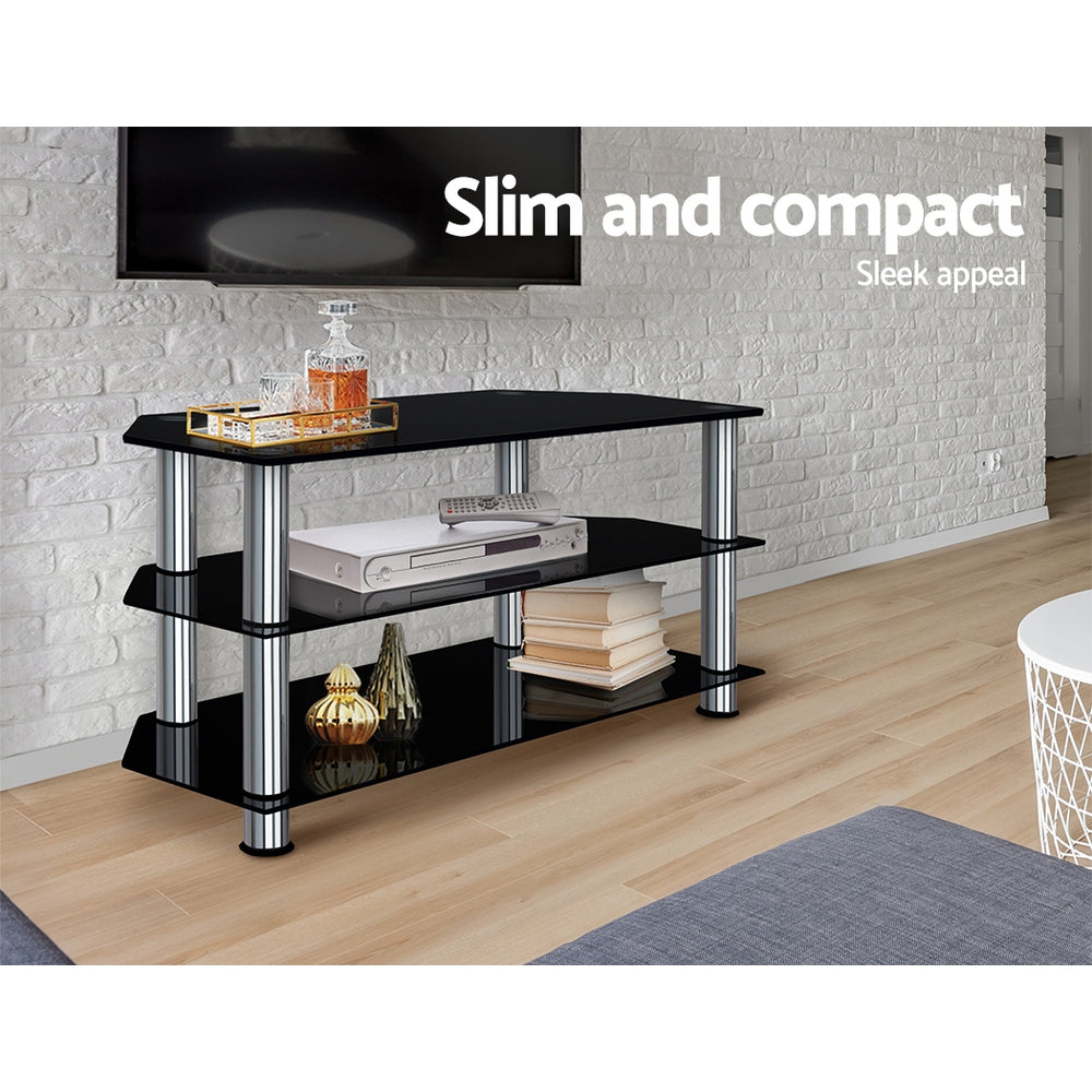 Keld 100cm TV Stand Entertainment Unit Media Cabinet Tempered Glass 3 Tiers - Black