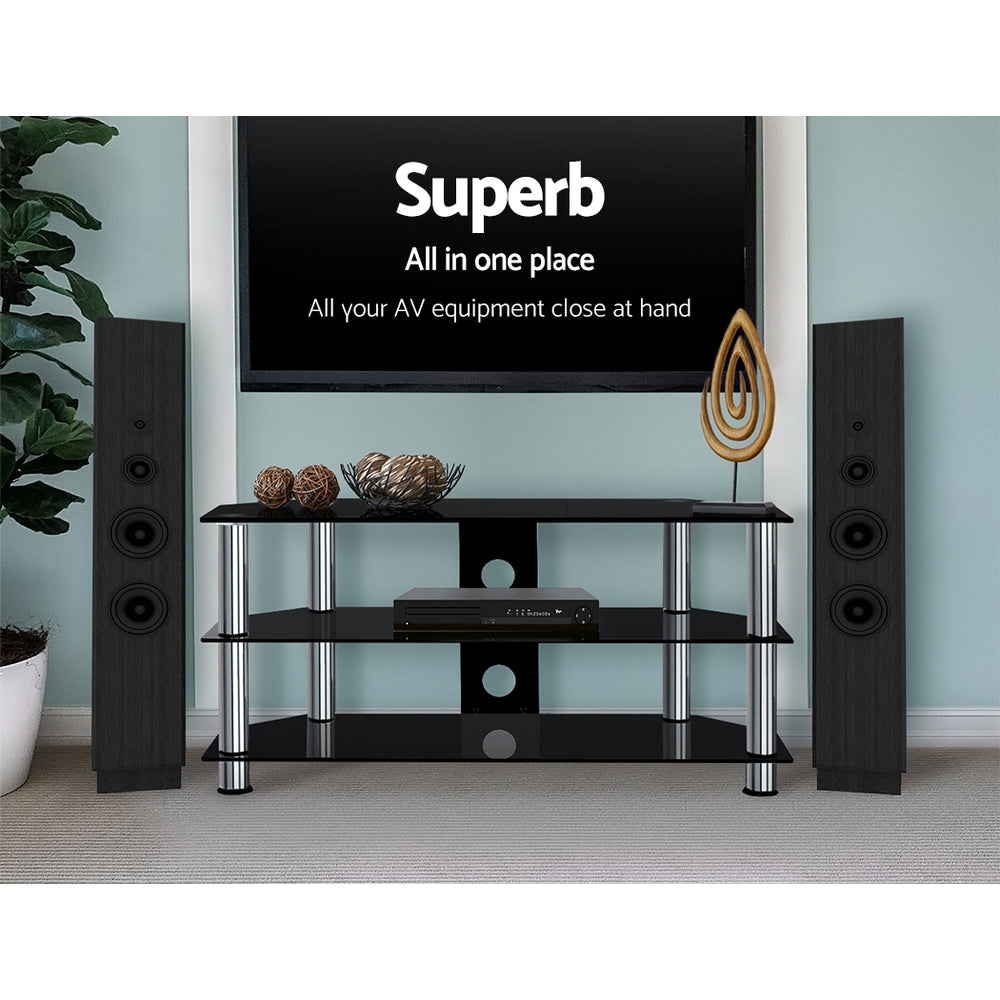 Keld 100cm TV Stand Entertainment Unit Media Cabinet Tempered Glass 3 Tiers - Black