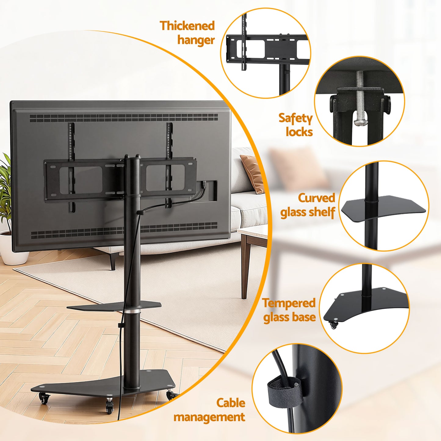 40-100" TV Stand Mount Bracket Universal Adjustable Height with Wheels