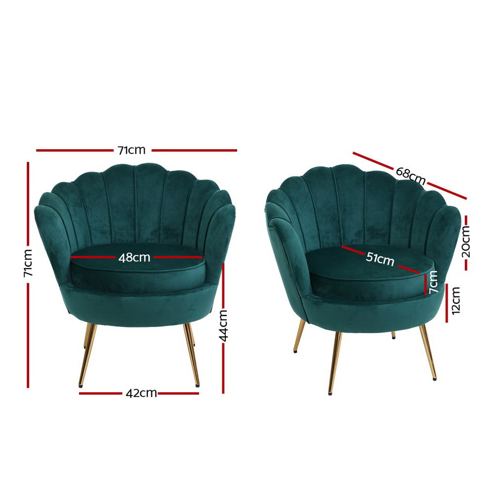 Mirabell Accent Velvet Shell Back Seat Lounge Armchair - Green