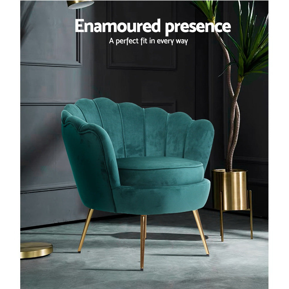 Mirabell Accent Velvet Shell Back Seat Lounge Armchair - Green