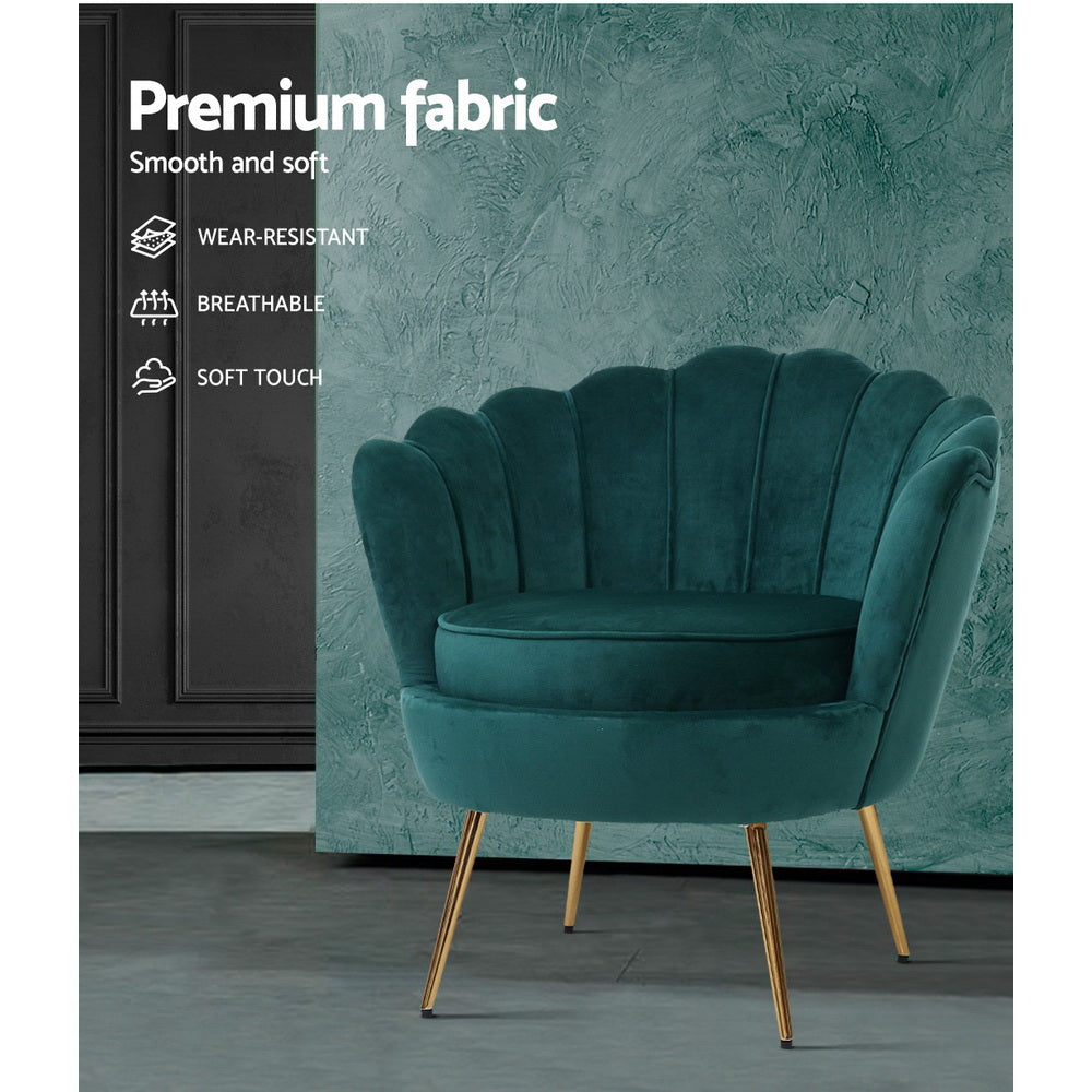 Mirabell Accent Velvet Shell Back Seat Lounge Armchair - Green