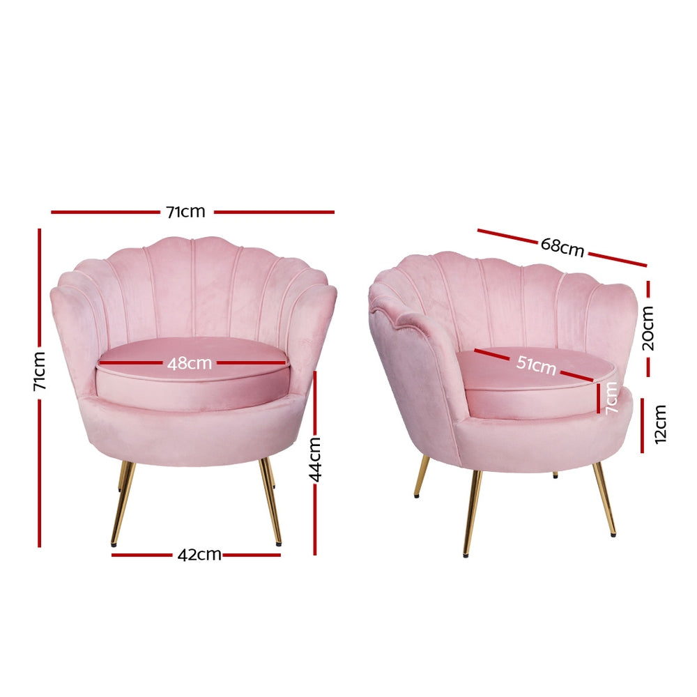 Mirabell Accent Velvet Shell Back Seat Lounge Armchair - Pink