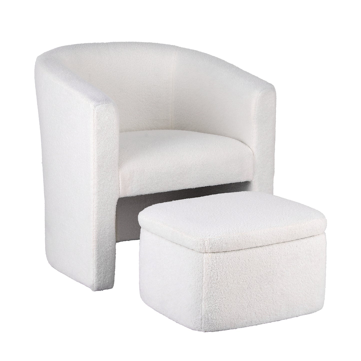 Matisse Armchair Accent Chair with Ottoman Lounge Footrest Storage Boucle - White