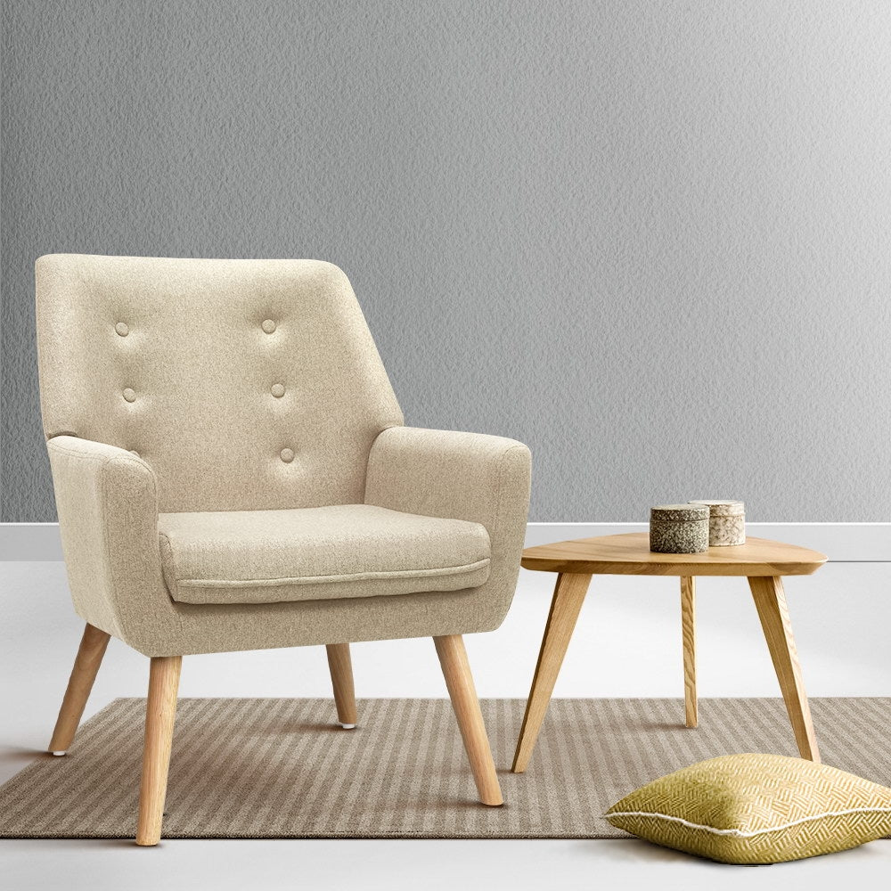 Audene Armchair Linen Fabric - Beige