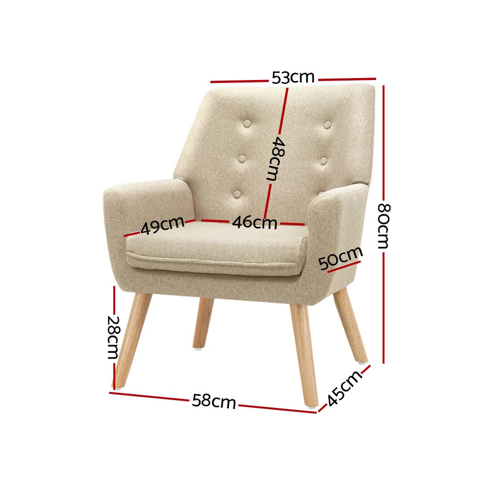 Audene Armchair Linen Fabric - Beige