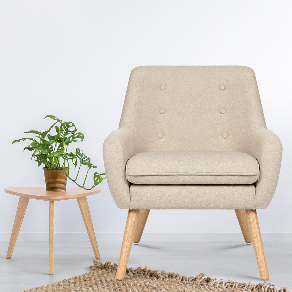 Audene Armchair Linen Fabric - Beige
