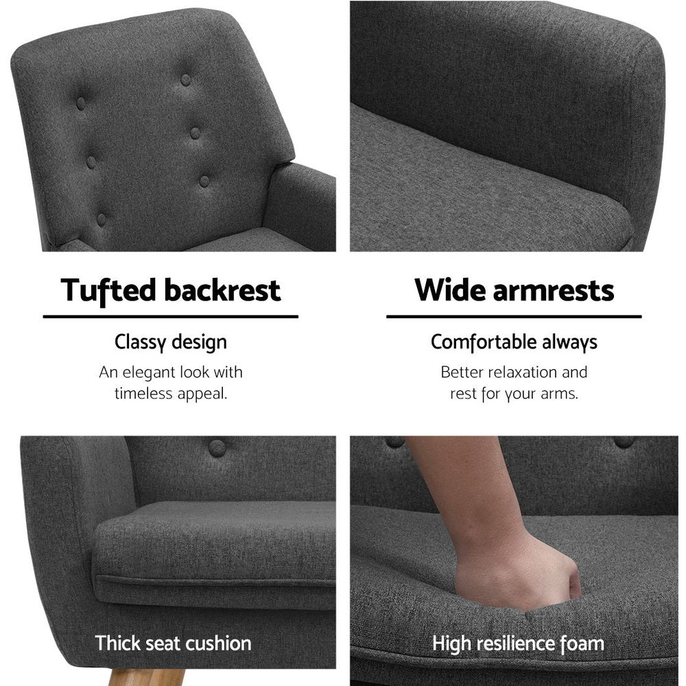 Audene Armchair Linen Fabric - Charcoal