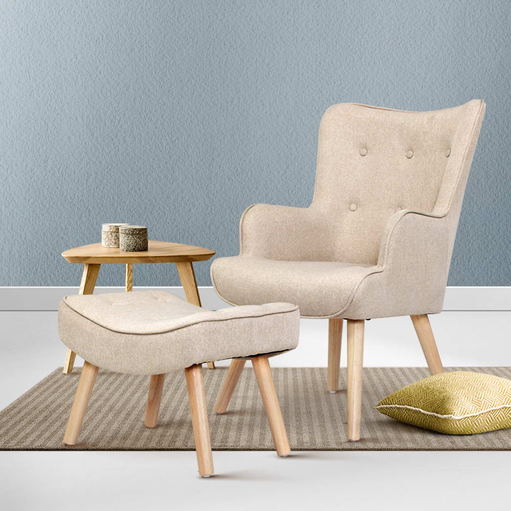 Marlyn Accent Fabric Ottoman Lounge Chair - Beige