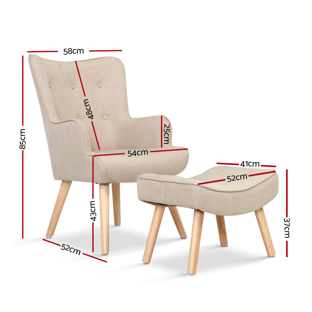 Marlyn Accent Fabric Ottoman Lounge Chair - Beige