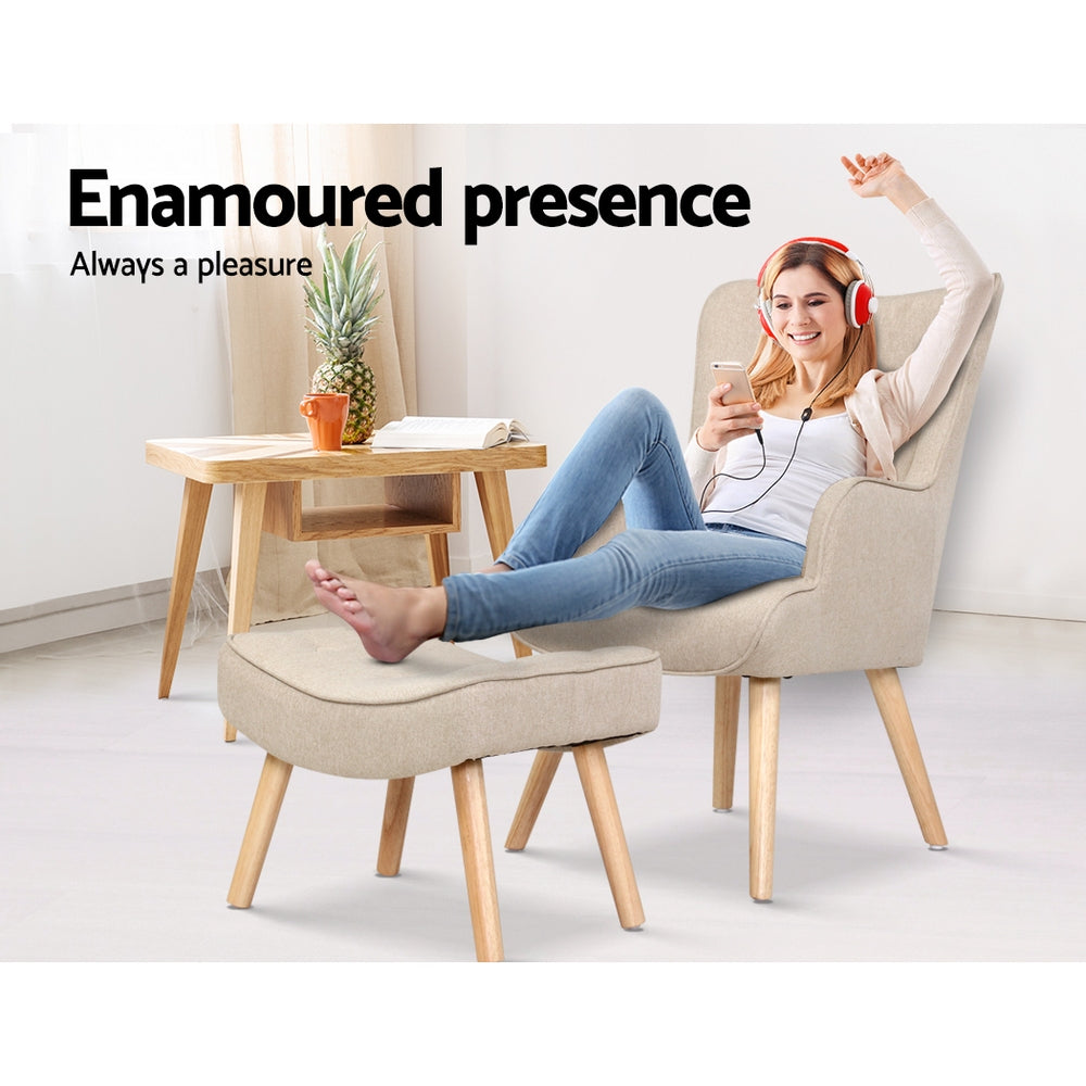 Marlyn Accent Fabric Ottoman Lounge Chair - Beige