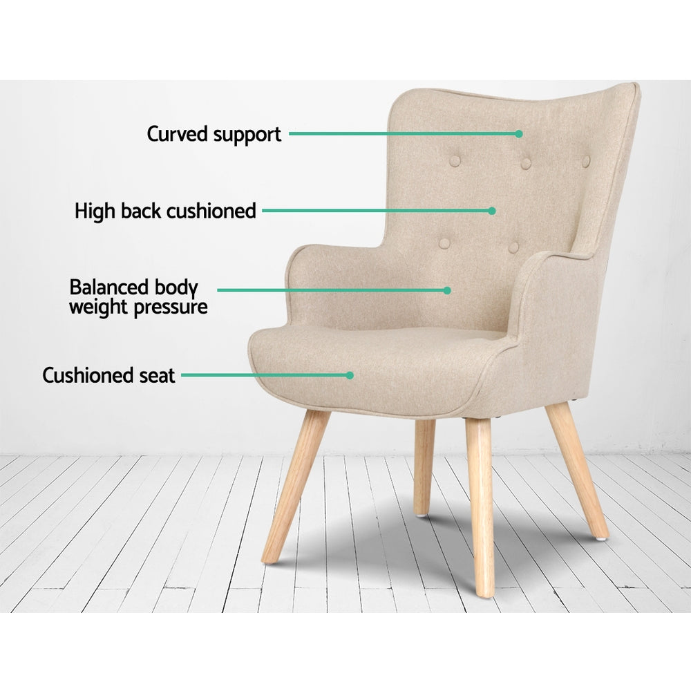 Marlyn Accent Fabric Ottoman Lounge Chair - Beige