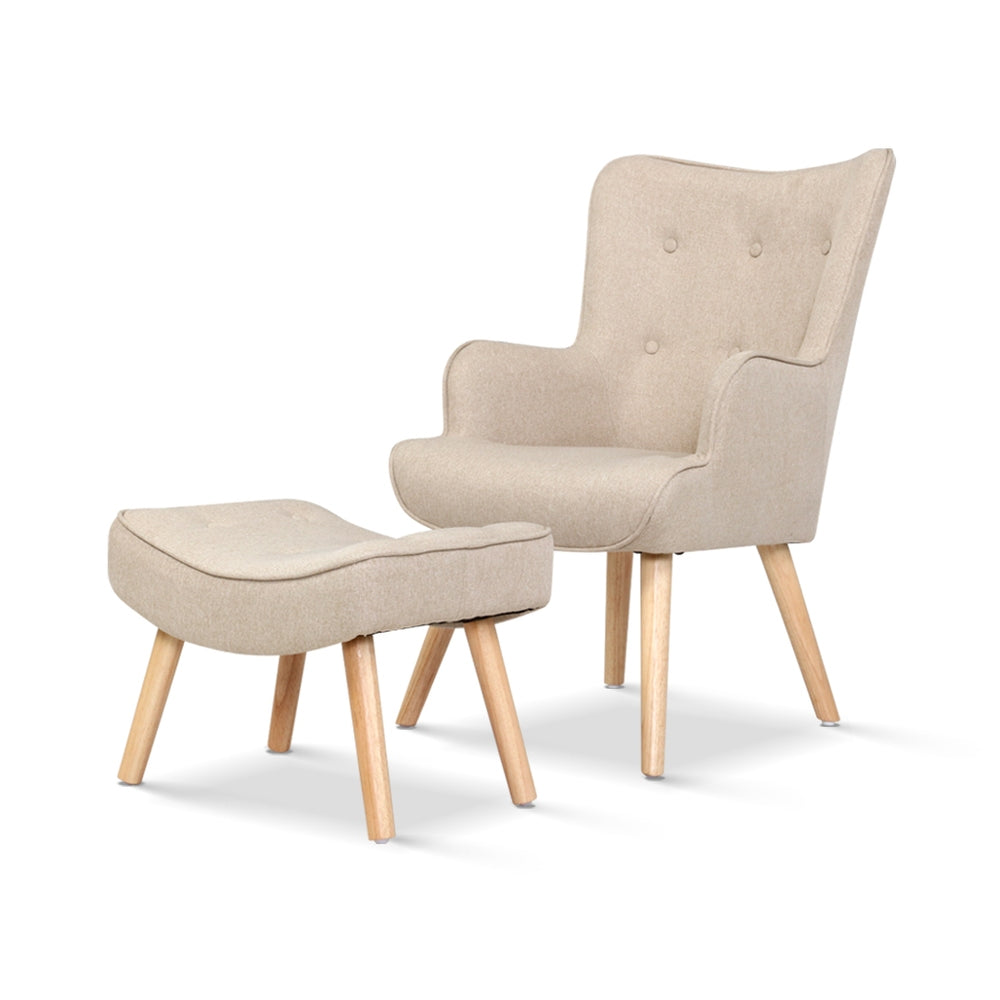 Marlyn Accent Fabric Ottoman Lounge Chair - Beige