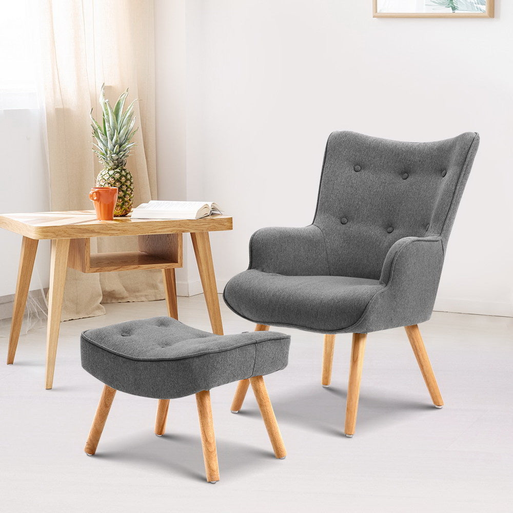 Marlyn Accent Fabric Ottoman Lounge Chair - Grey