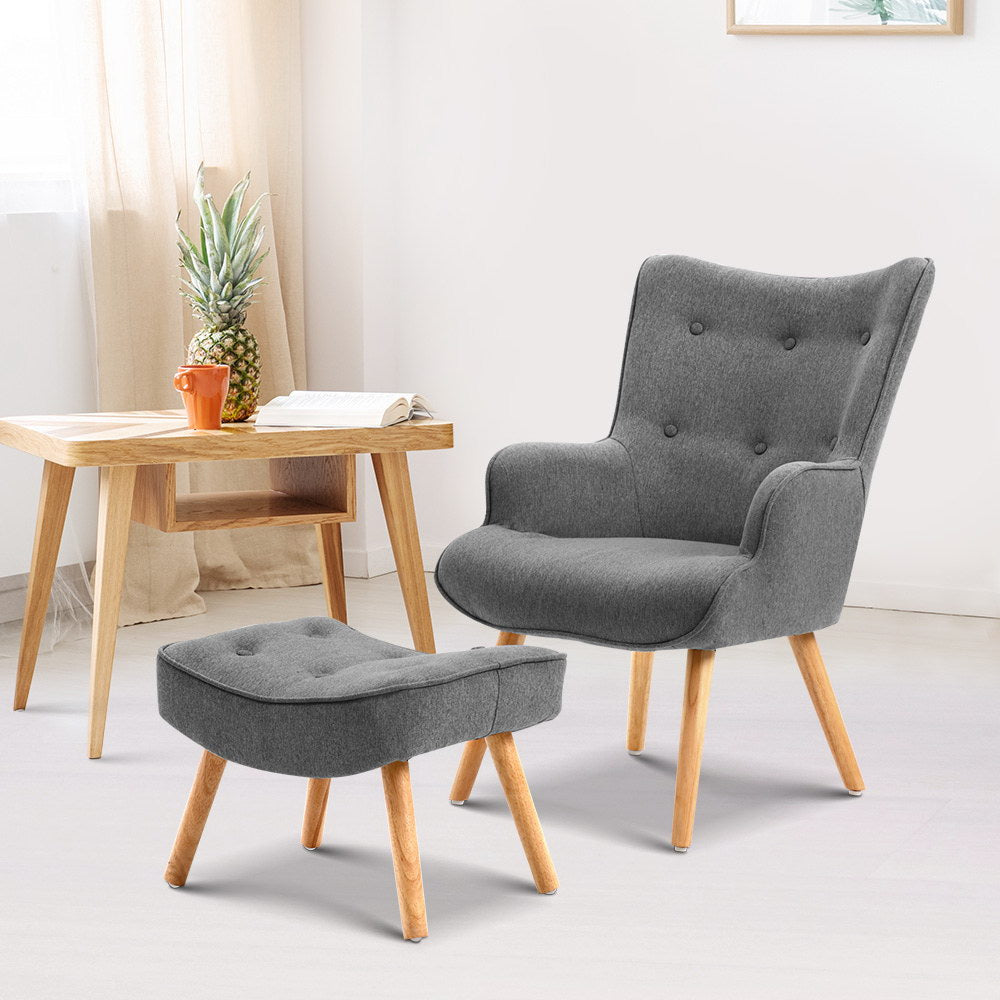 Marlyn Accent Fabric Ottoman Lounge Chair - Grey