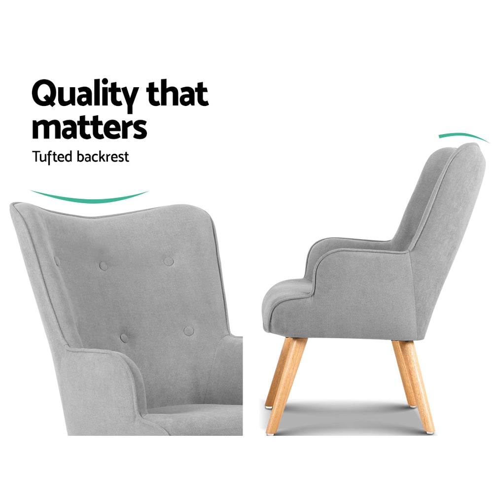 Velvet Armchair and Ottoman - Light Grey