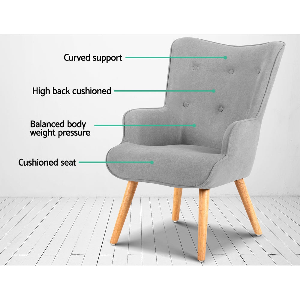 Velvet Armchair and Ottoman - Light Grey