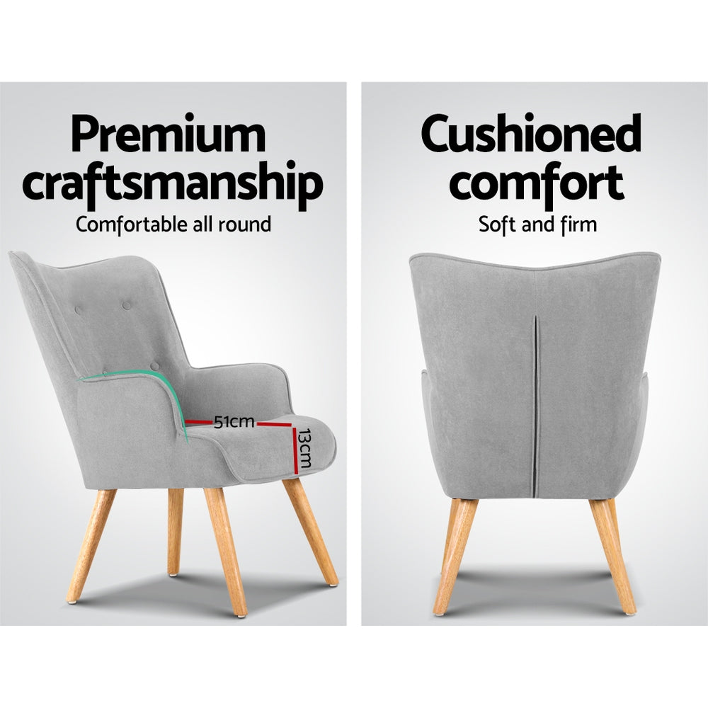 Velvet Armchair and Ottoman - Light Grey