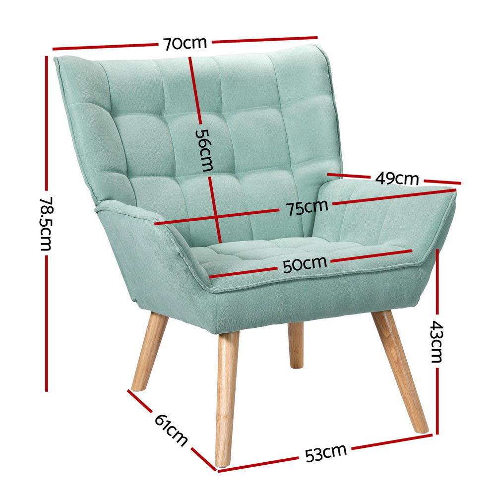 Armchair Lounge Chair Accent Chairs Linen Fabric Cushion Seat - Blue
