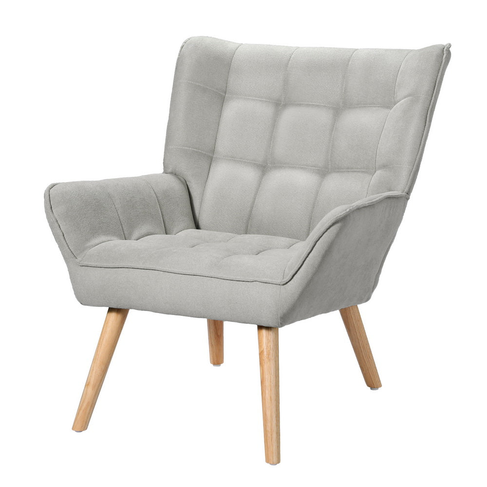 Armchair Lounge Chair Accent Chairs Linen Fabric Cushion Seat - Grey
