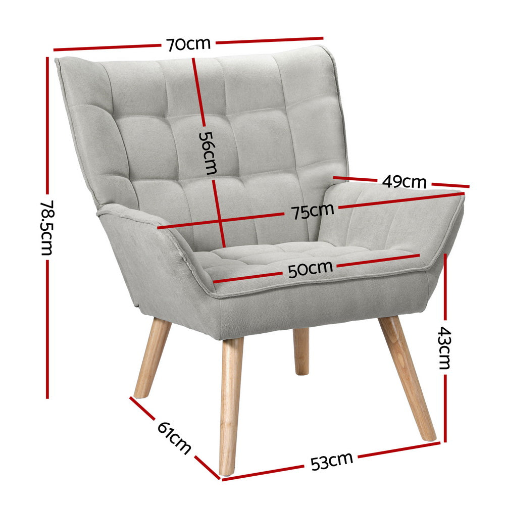 Armchair Lounge Chair Accent Chairs Linen Fabric Cushion Seat - Grey