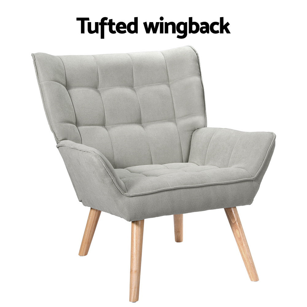 Armchair Lounge Chair Accent Chairs Linen Fabric Cushion Seat - Grey