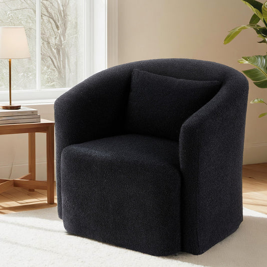 Marilla Round Swivel Armchair Sherpa Fleece - Black