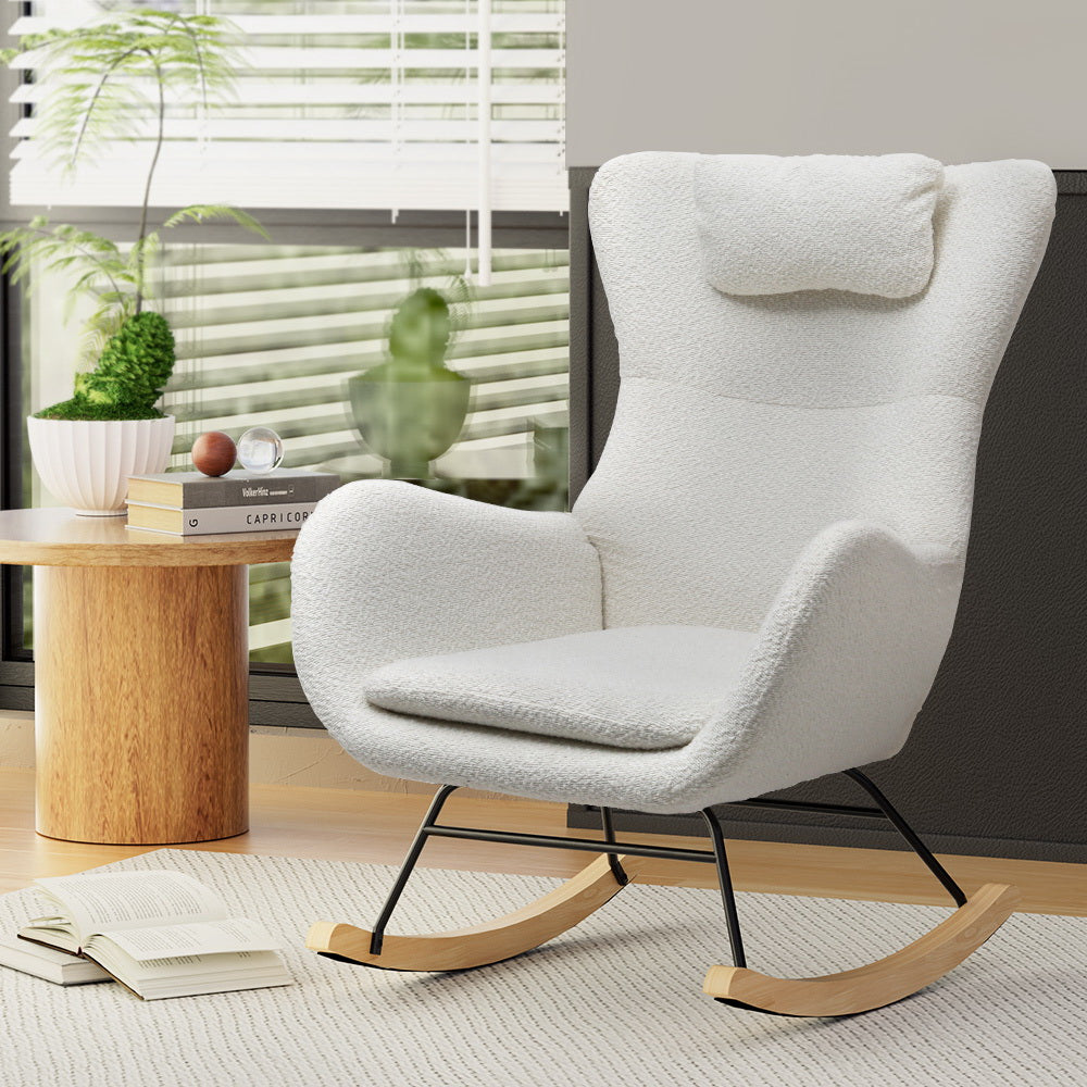 Martina Rocking Chair Armchair Pillow Bouclé - White