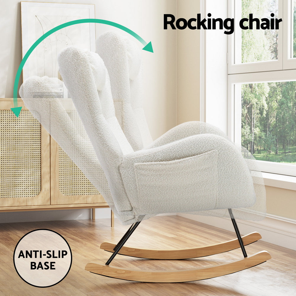 Martina Rocking Chair Armchair Pillow Bouclé - White