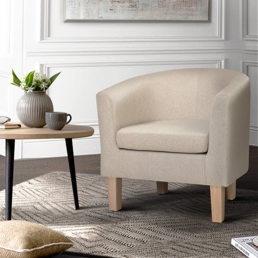 Maure Tub Fabric Lounge Armchair - Beige