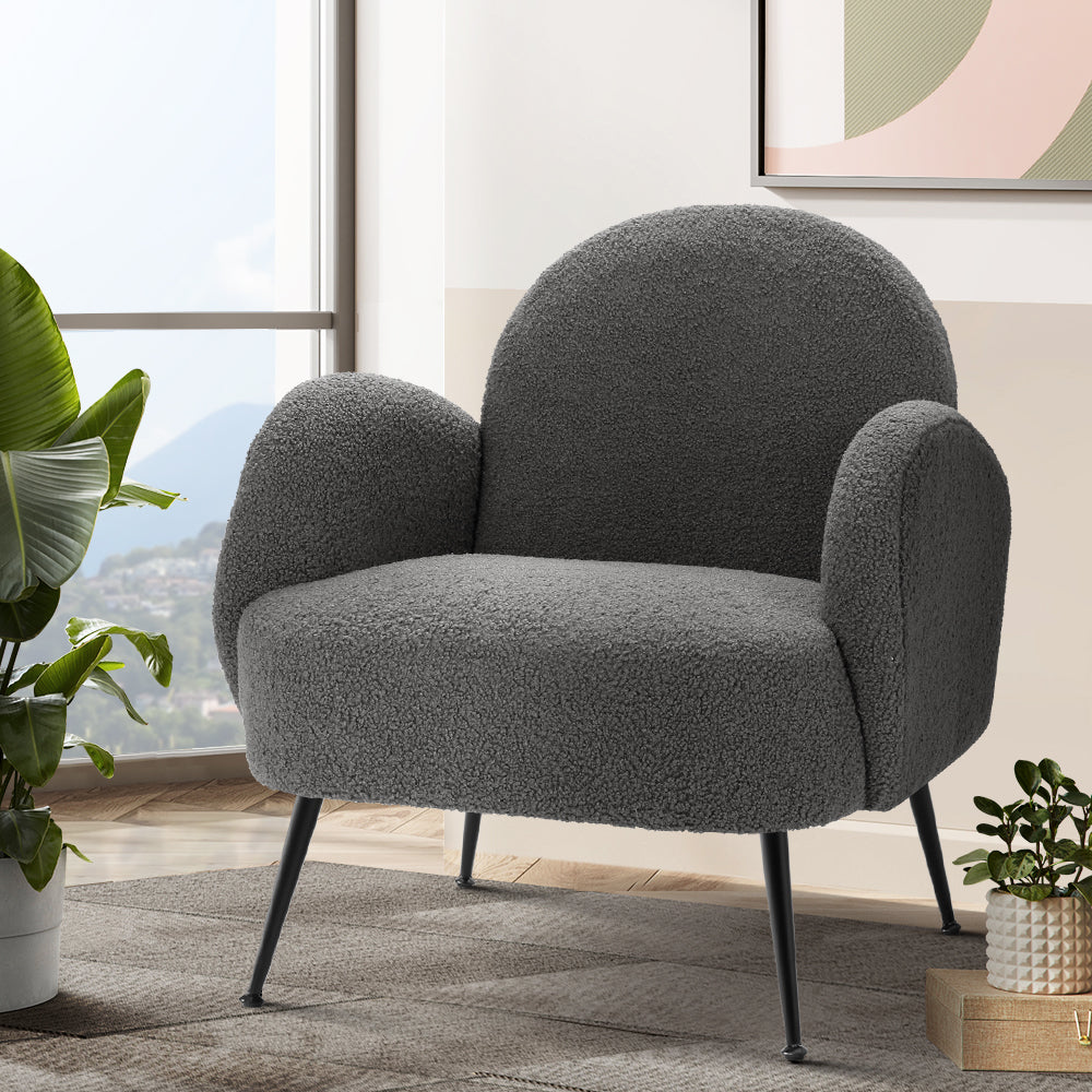 Mariana Accent Sherpa Bouclé Lounge Armchair - Charcoal