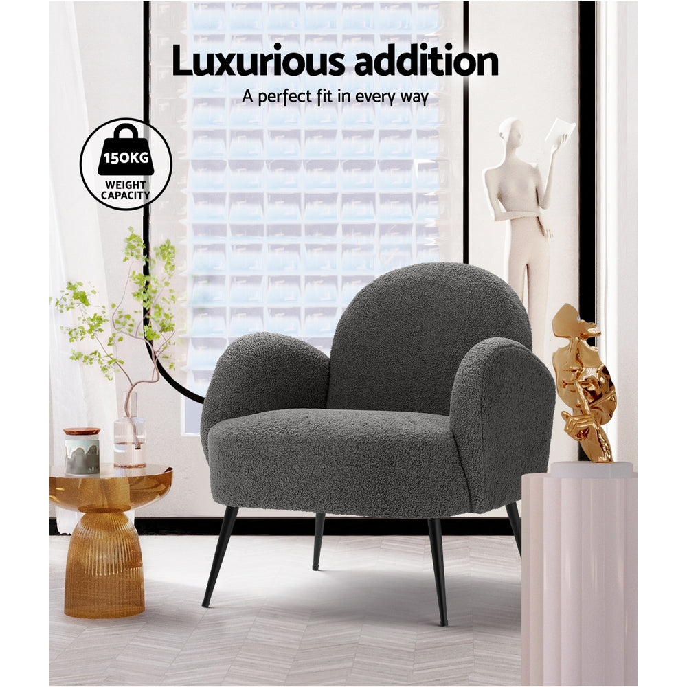 Mariana Accent Sherpa Bouclé Lounge Armchair - Charcoal