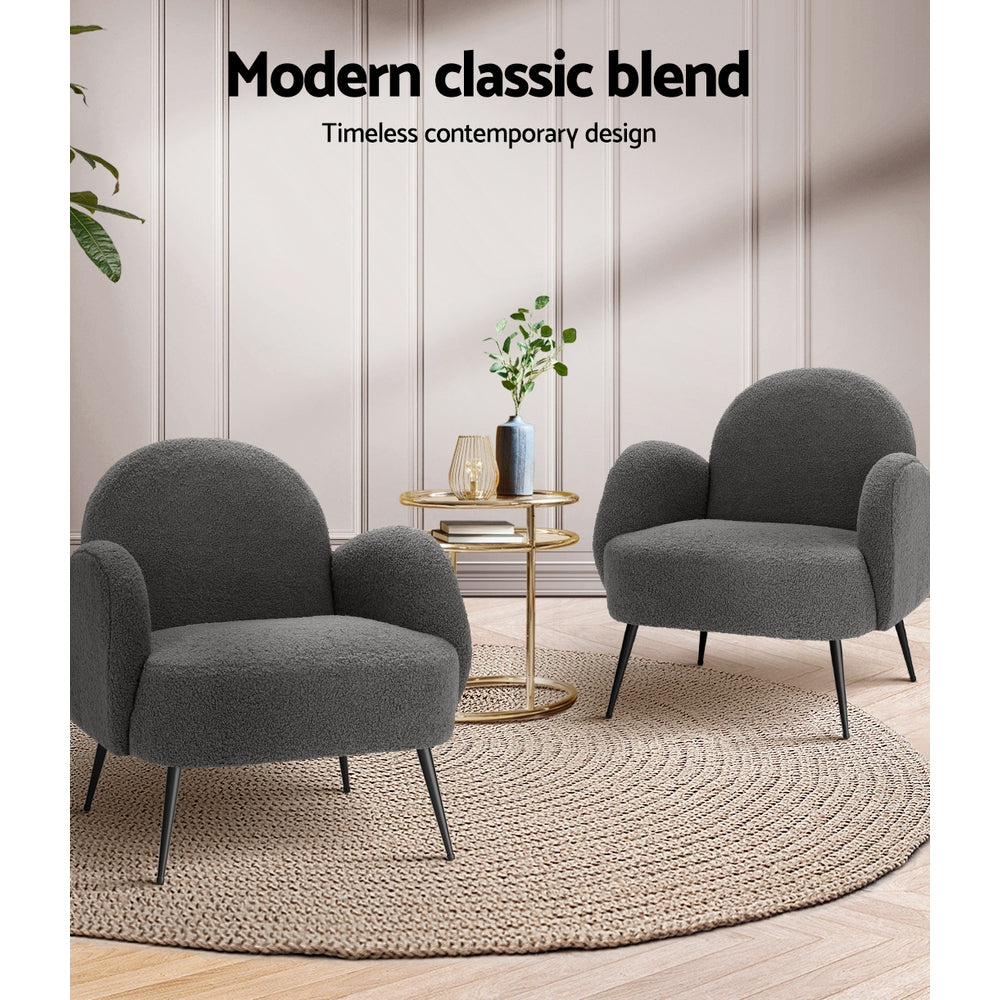 Mariana Accent Sherpa Bouclé Lounge Armchair - Charcoal