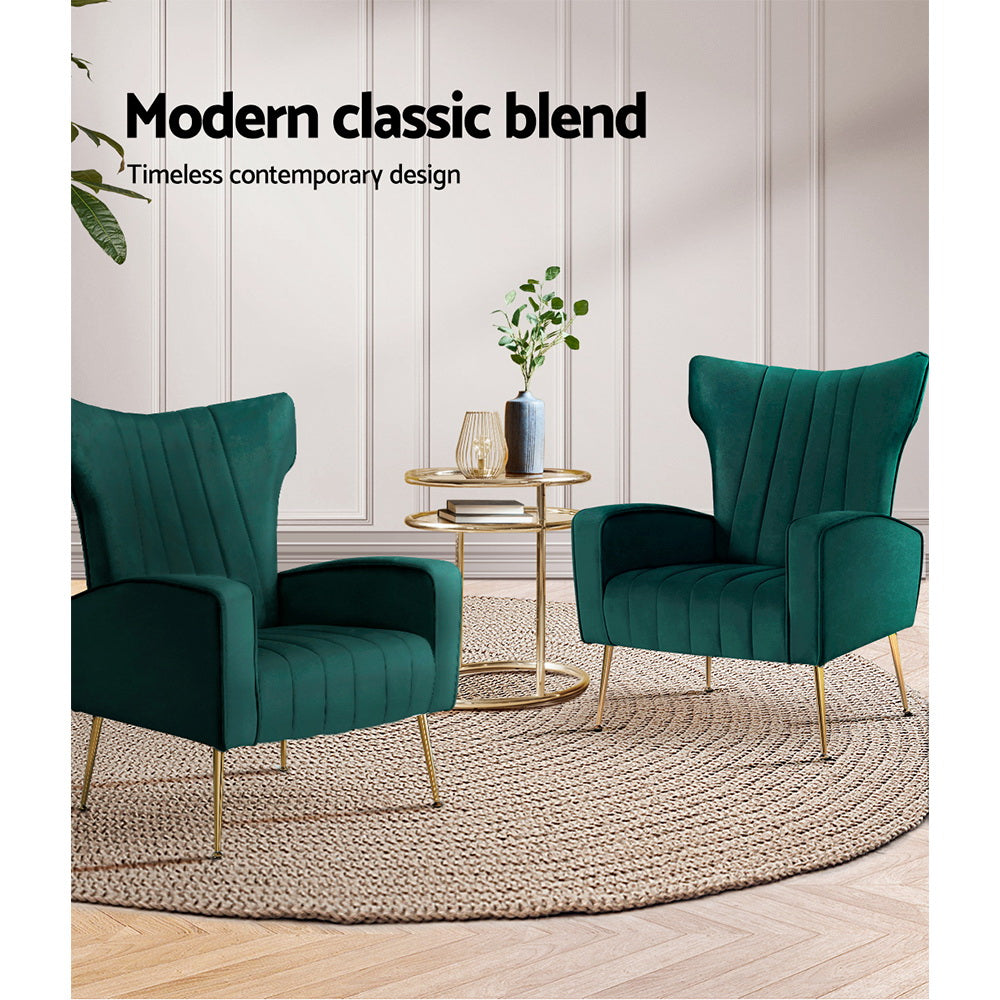 Maricel Accent Velvet Seat Lounge Armchair - Green