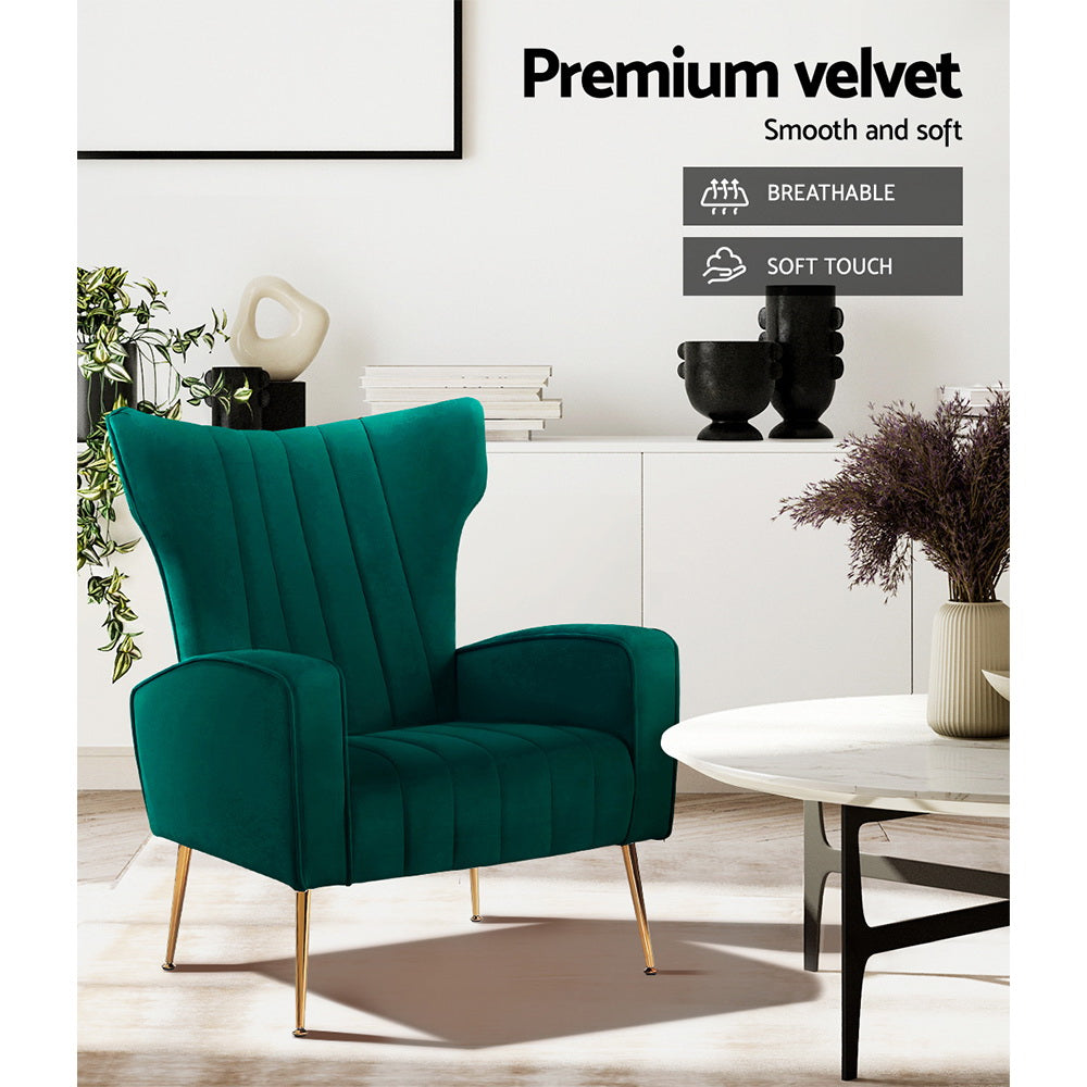 Maricel Accent Velvet Seat Lounge Armchair - Green