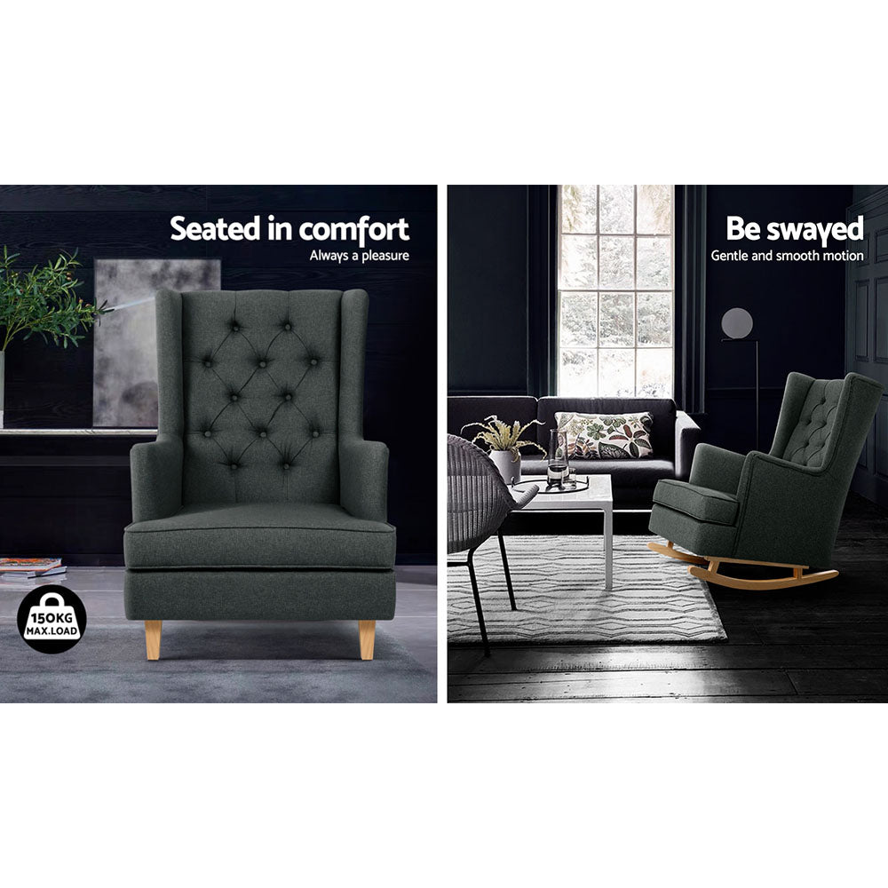 Astraea Rocking Armchair Fabric Chair Lounge Recliner - Charcoal