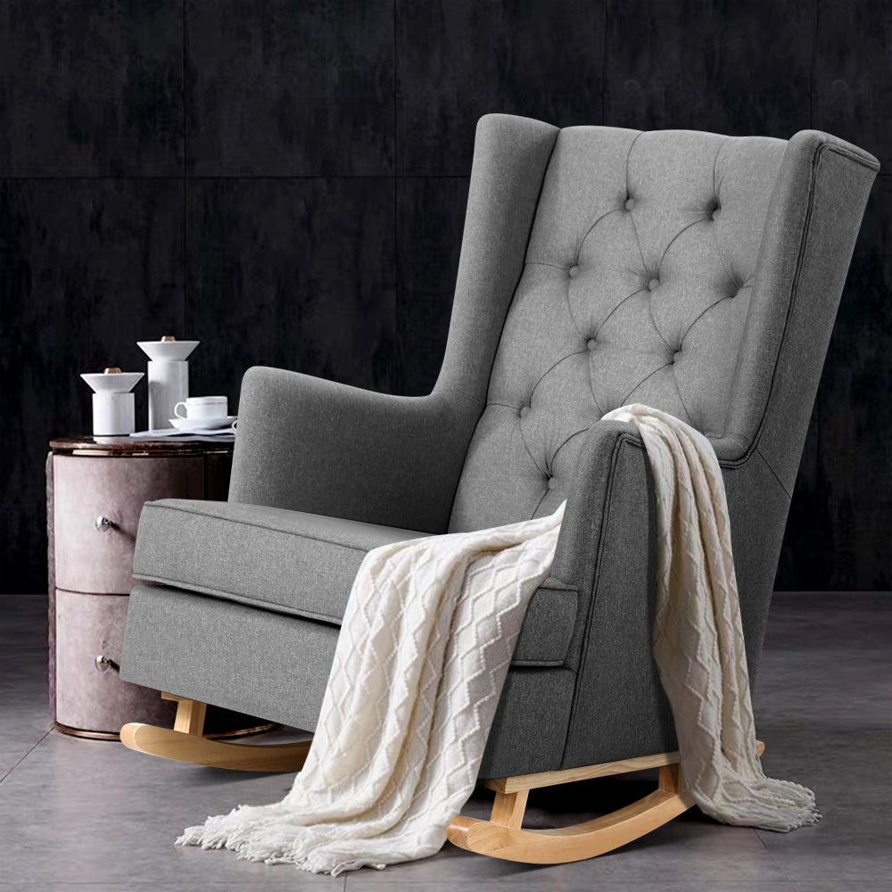 Astraea Rocking Armchair Fabric Chair Lounge Recliner - Grey