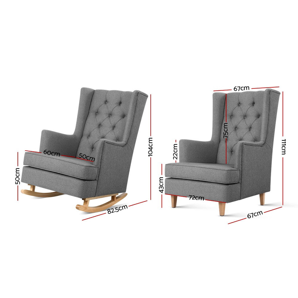 Astraea Rocking Armchair Fabric Chair Lounge Recliner - Grey