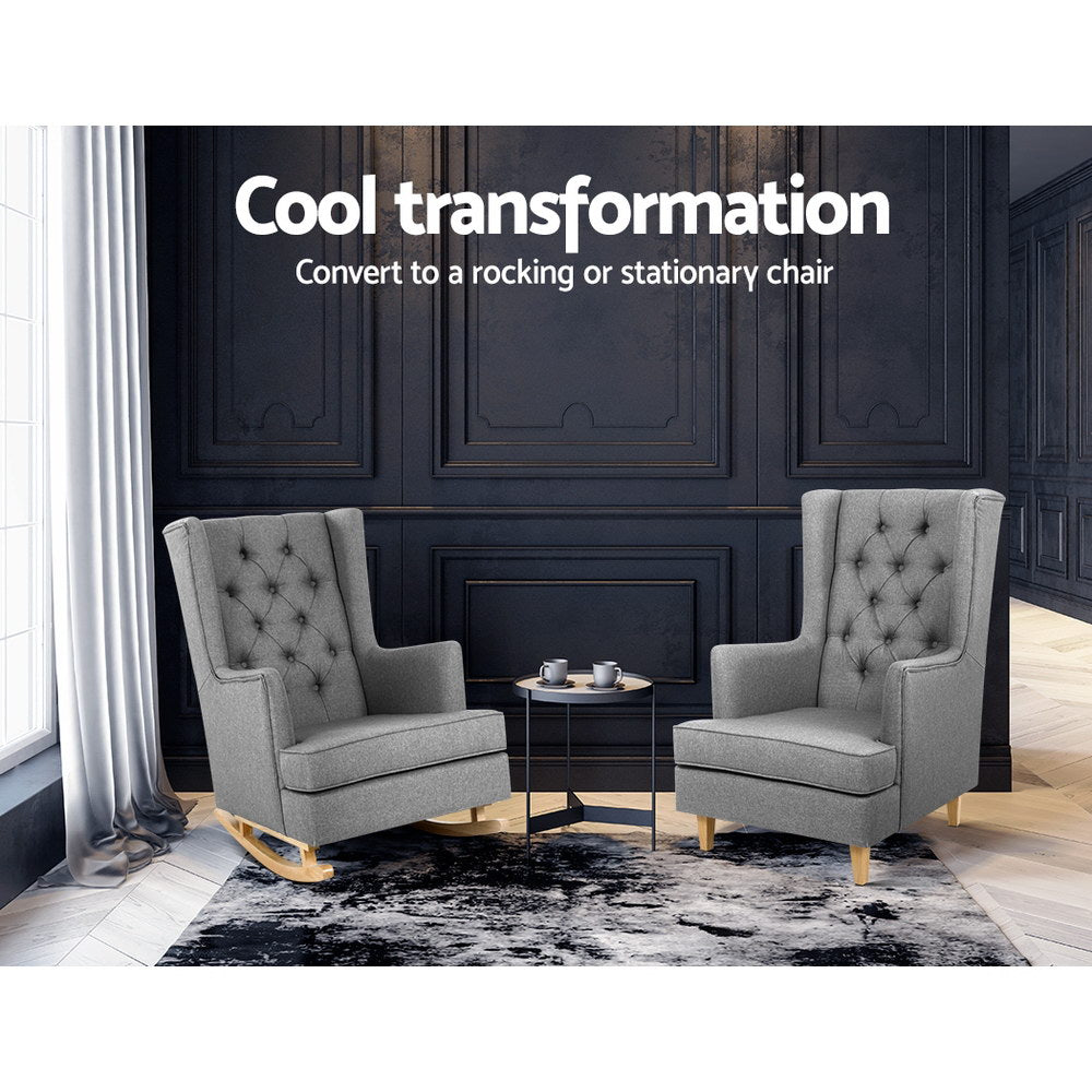 Astraea Rocking Armchair Fabric Chair Lounge Recliner - Grey