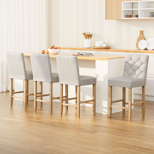 Set of 4 Khiva Bar Stools Linen Upholstered Chairs - Beige