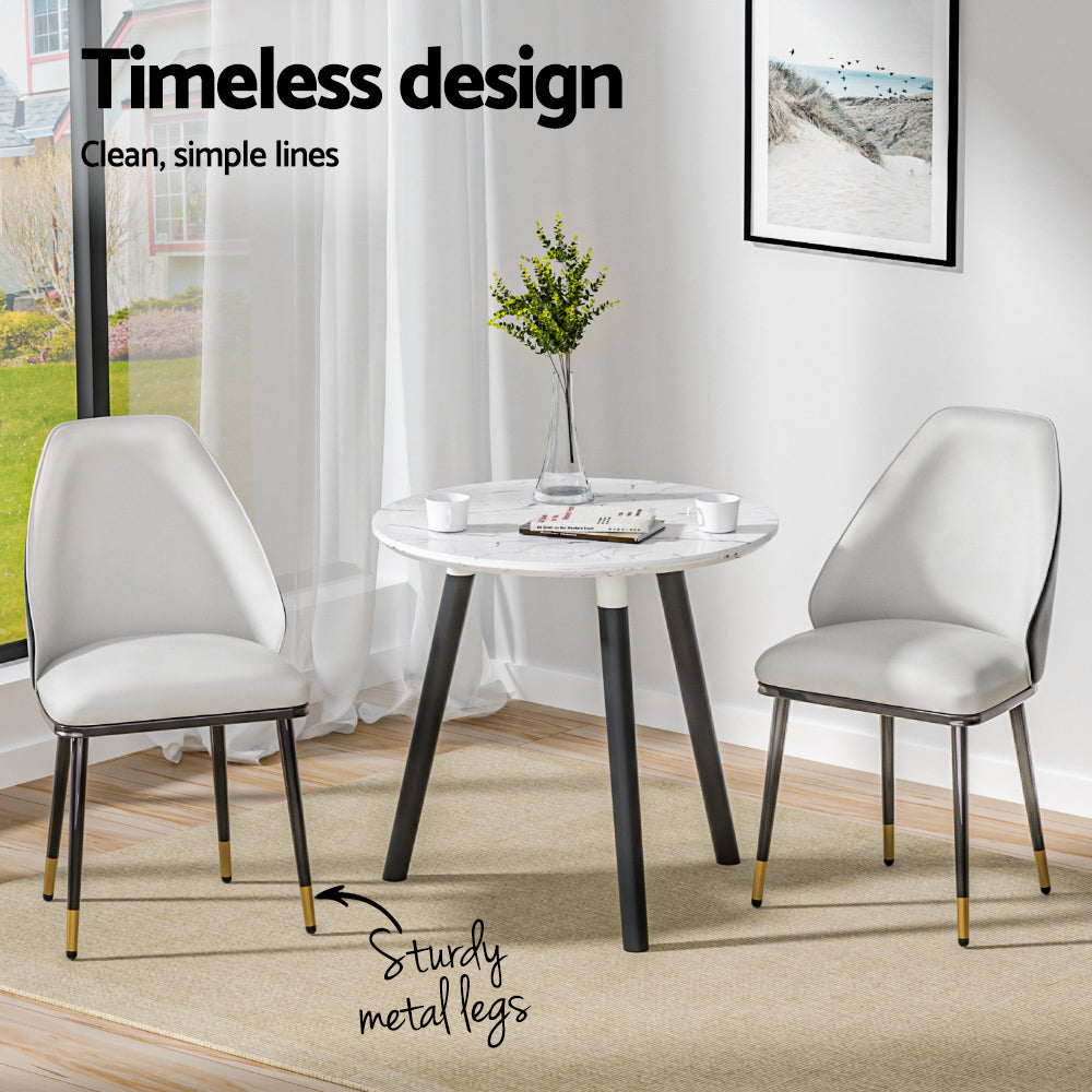 Lottie Set of 2 Dining Chairs Leather Seat - White