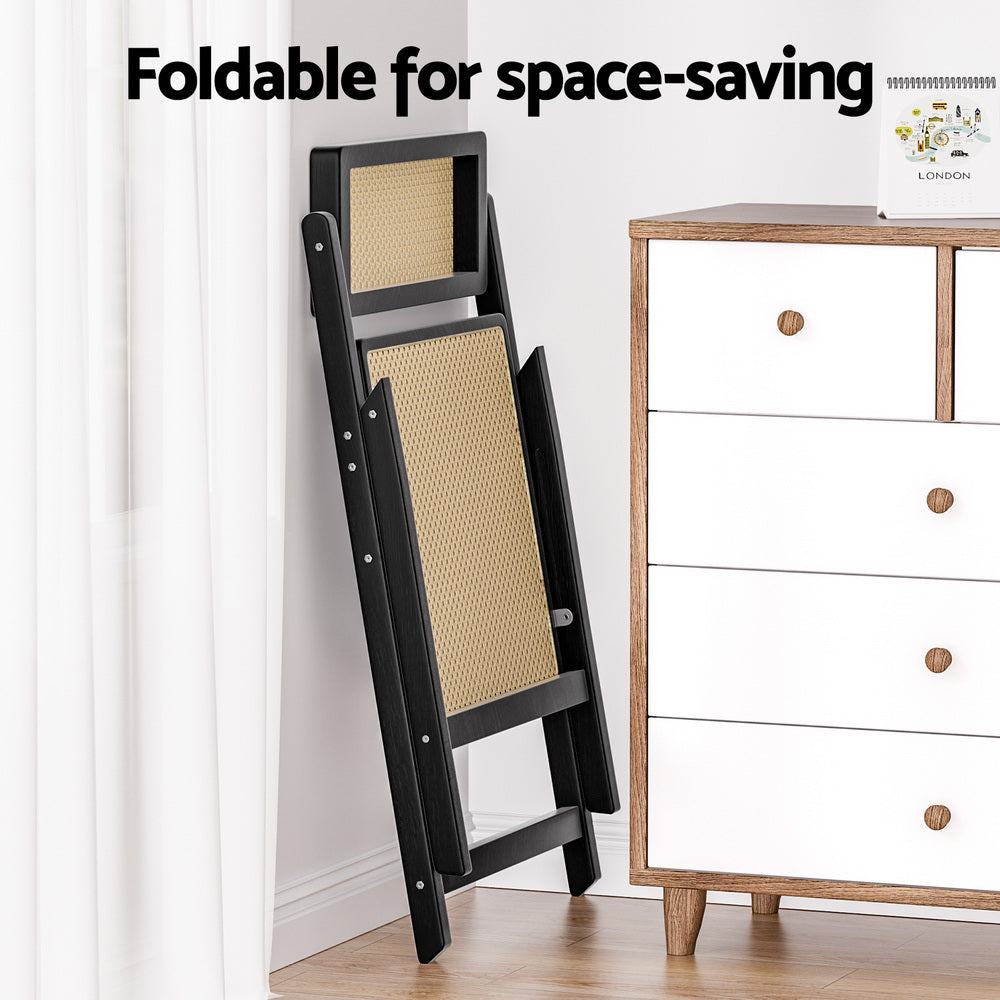 Nancy Dining Chair Wooden Rattan Foldable - Black