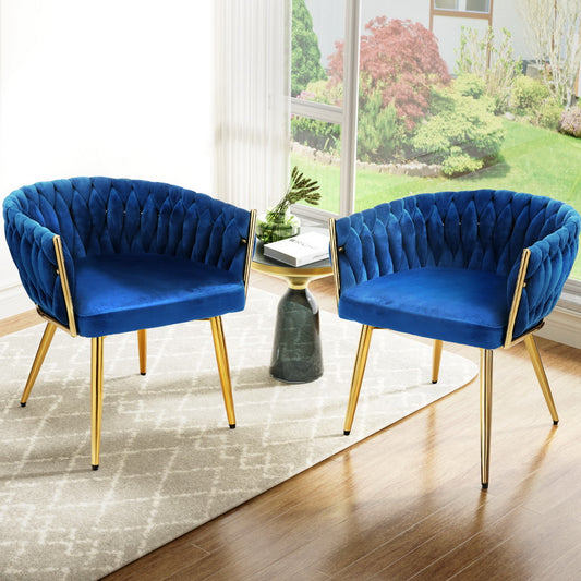 Elodie Set of 2 Dining Chair Velvet Weaving Armchair - Blue