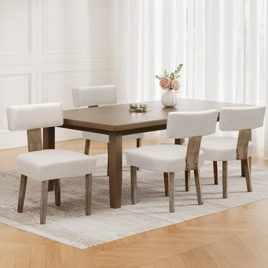 Tamsin Set of 4 Dining Chairs Linen Fabric Wooden - Beige