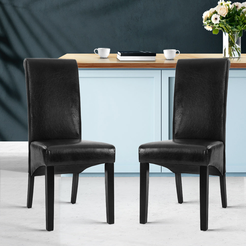Sienna Set of 2 Dining Chairs Leather Parsons Chair - Black